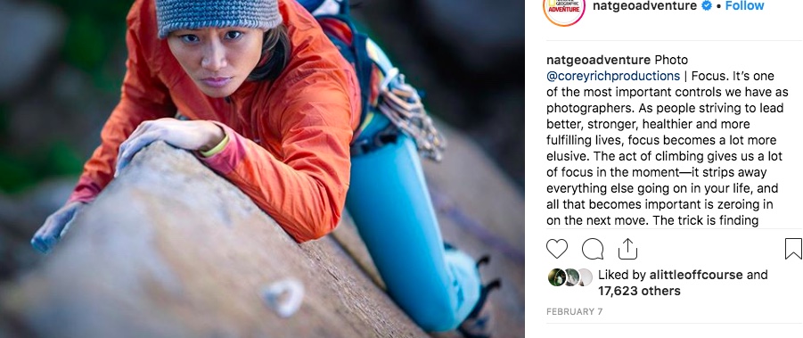 natgeoadventure Photo @coreyrichproductions | Focus. It’s one of the most important controls we have as photographers. As people striving to lead better, stronger, healthier and more fulfilling lives, focus becomes a lot more elusive. The act of climbing gives us a lot of focus in the moment—it strips away everything else going on in your life, and all that becomes important is zeroing in on the next move. The trick is finding ways to take this focus that comes naturally when we climb and applying it to the rest our of our day-to-day lives.
