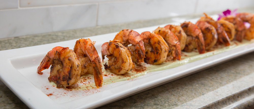 Grilled paprika shrimp in an avocado-dill cream