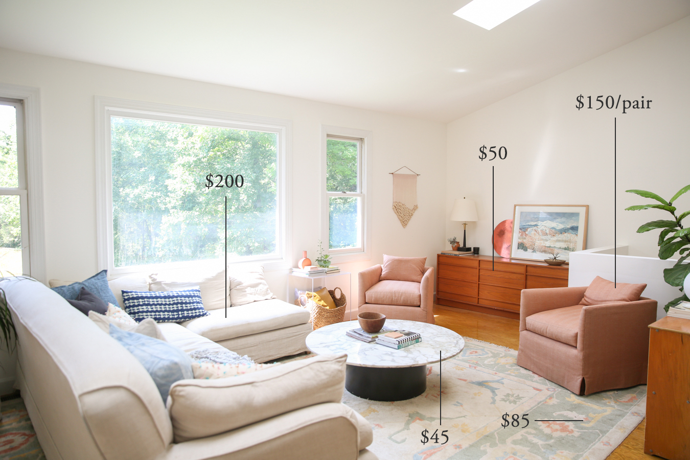 Our living room furnished for under $500. 