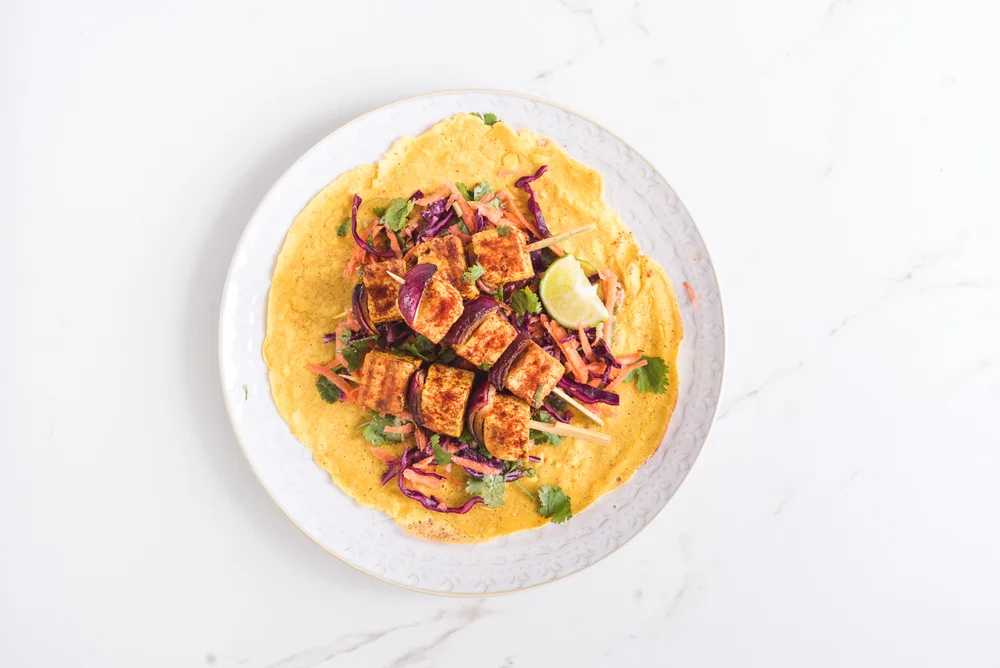 Tandoori tofu and chickpea pancakes. Dinner has never tasted so good.