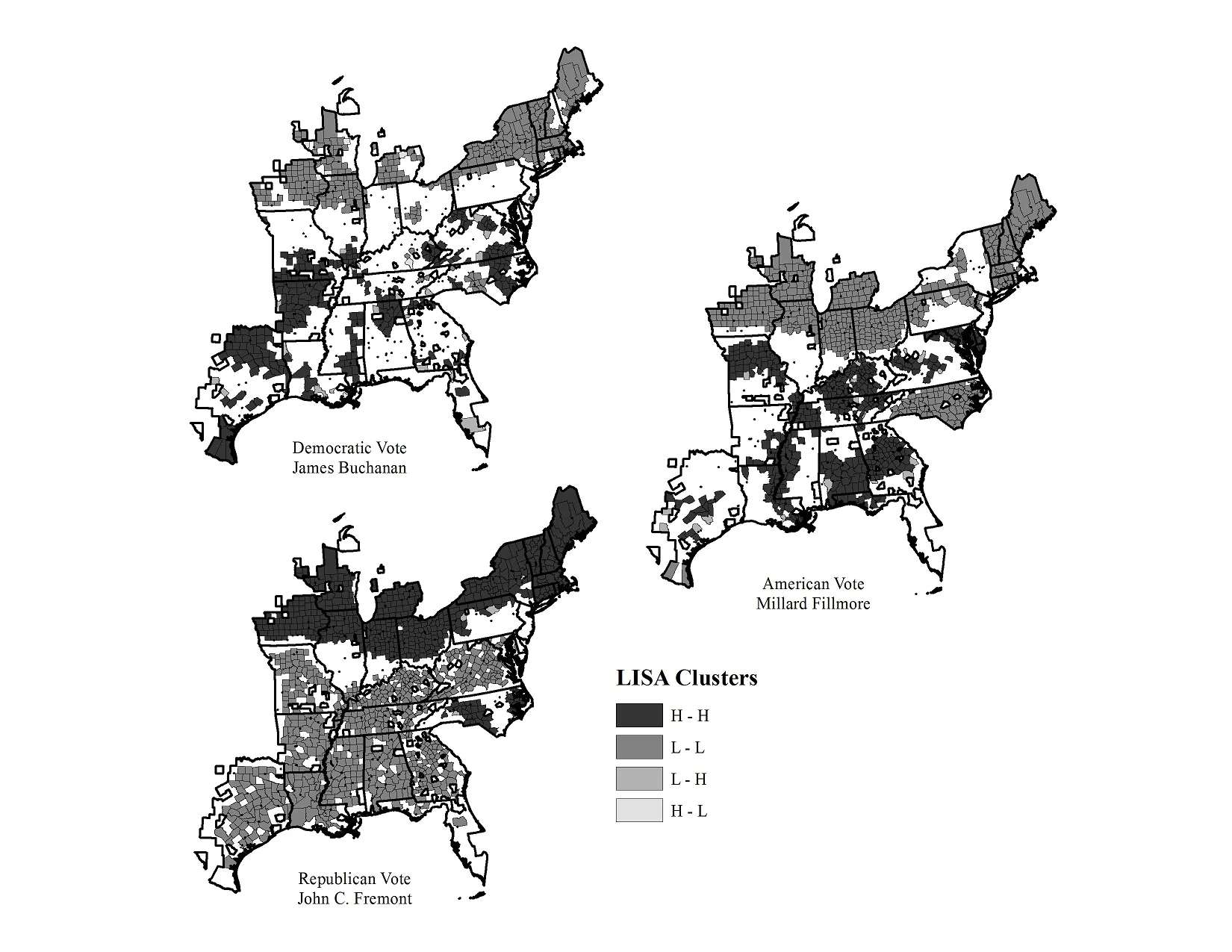 LISA Statistics for the 1856 Presidential Election