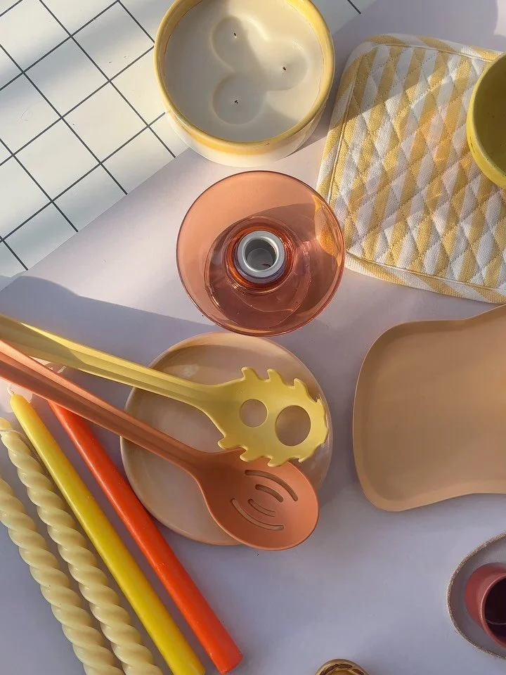 It may have absolutely miserable this week but not long until the days are back like this again! Here&rsquo;s a few of our sunniest bits which just so happen to be in the @soltstudiolondon colours 🌅🧡💛

All of these and more are available to hire n