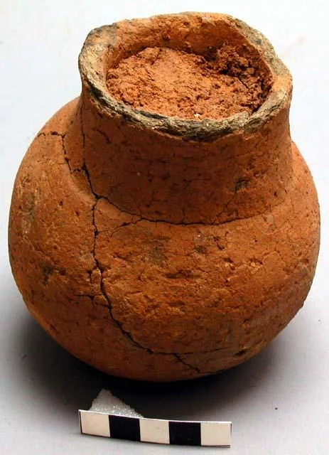 Ceramic vessel filled with clay, found in Harbel hills, Liberia. Measurements: 12.5 x 12.5 x 11 cm (4 15/16 x 4 15/16 x 4 5/16 in).