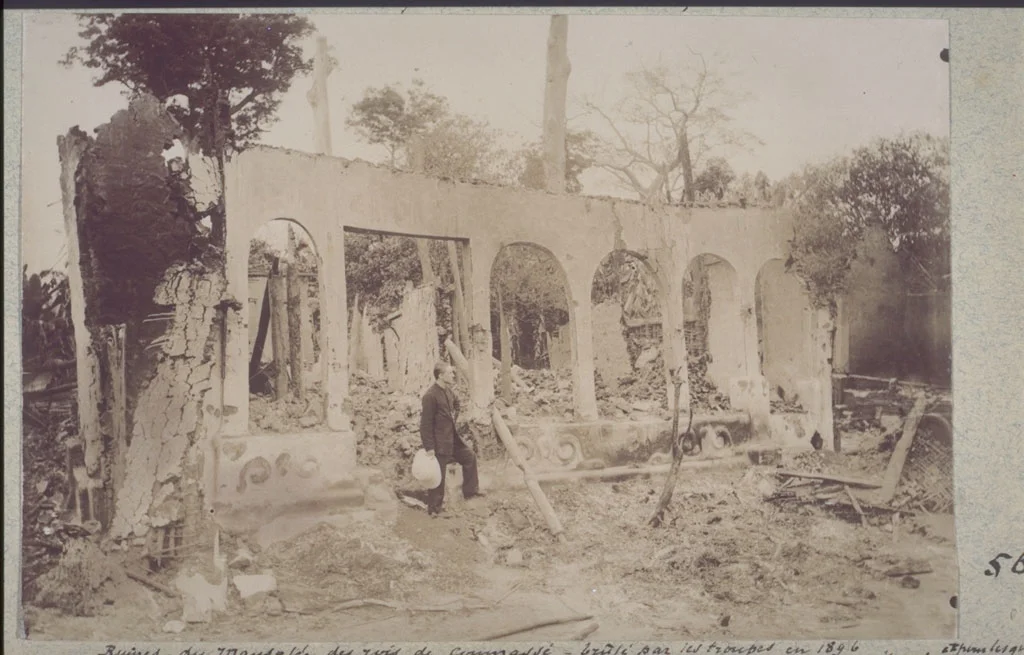 Ruins of the mausoleum where the bones of kings of Kumase, Ghana were kept in individual cells. Destroyed by British troops in 1896.