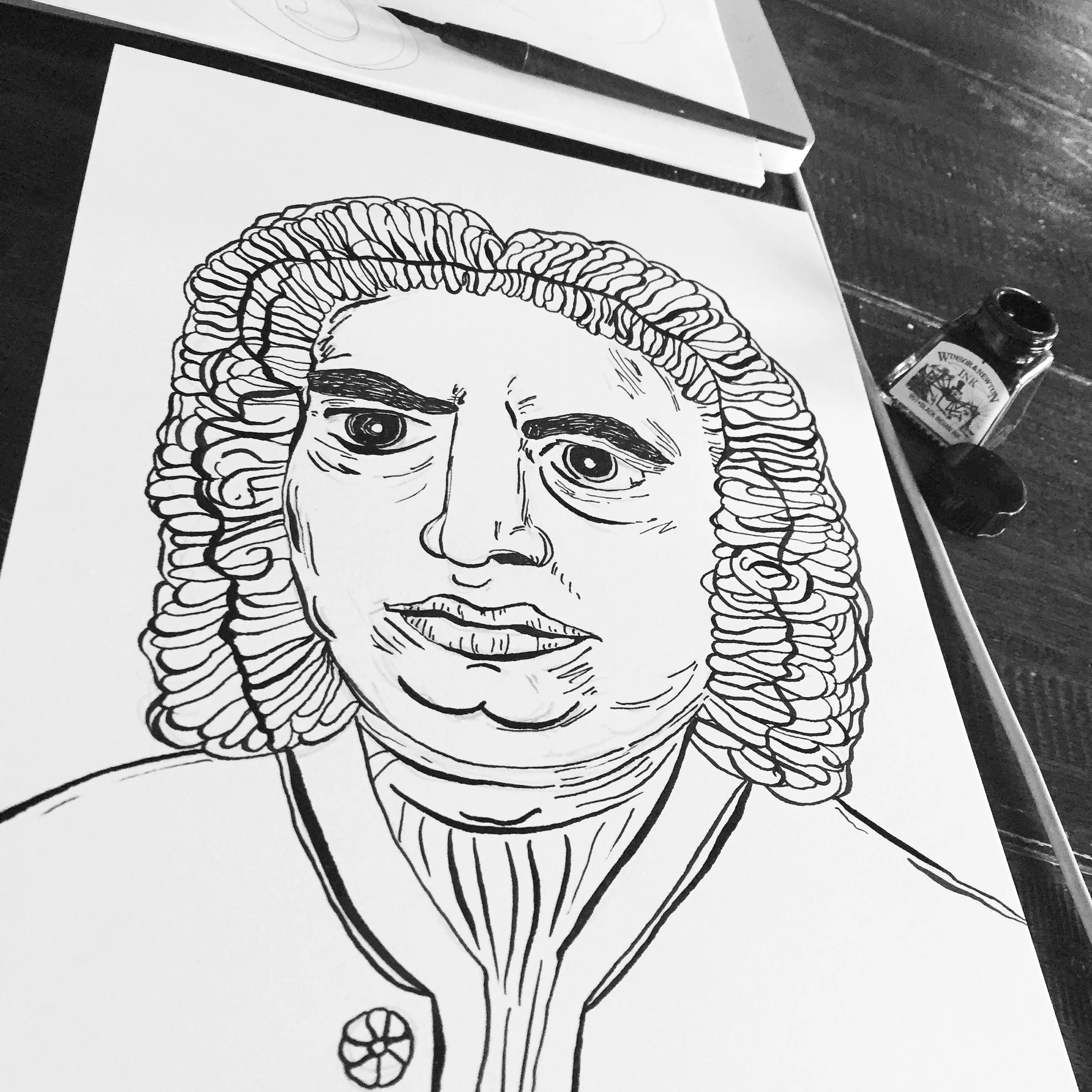 J.S. Bach illustration for children's music colouring-in book