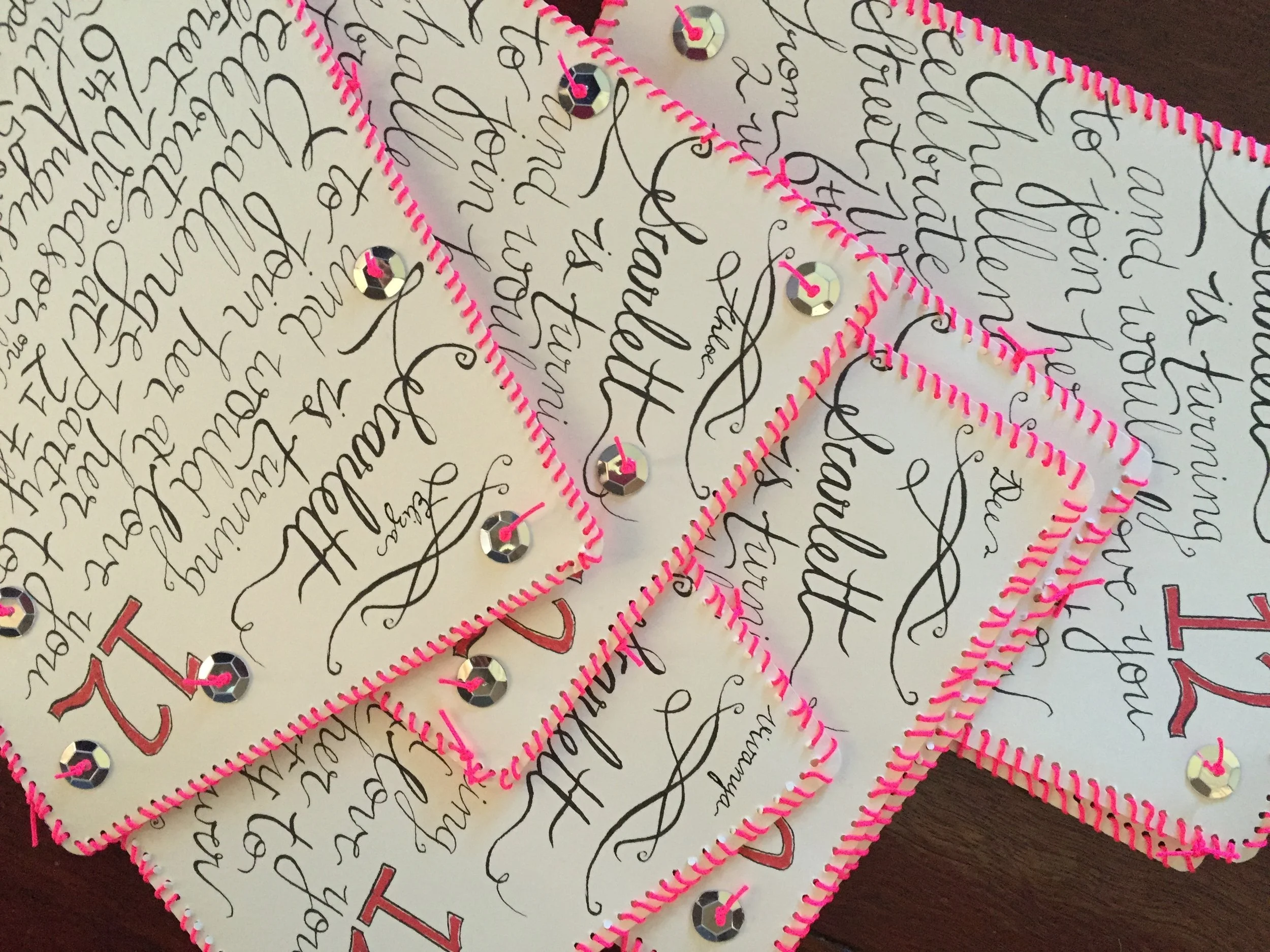 bespoke hand-stitched invitations acrylic ink and watercolour