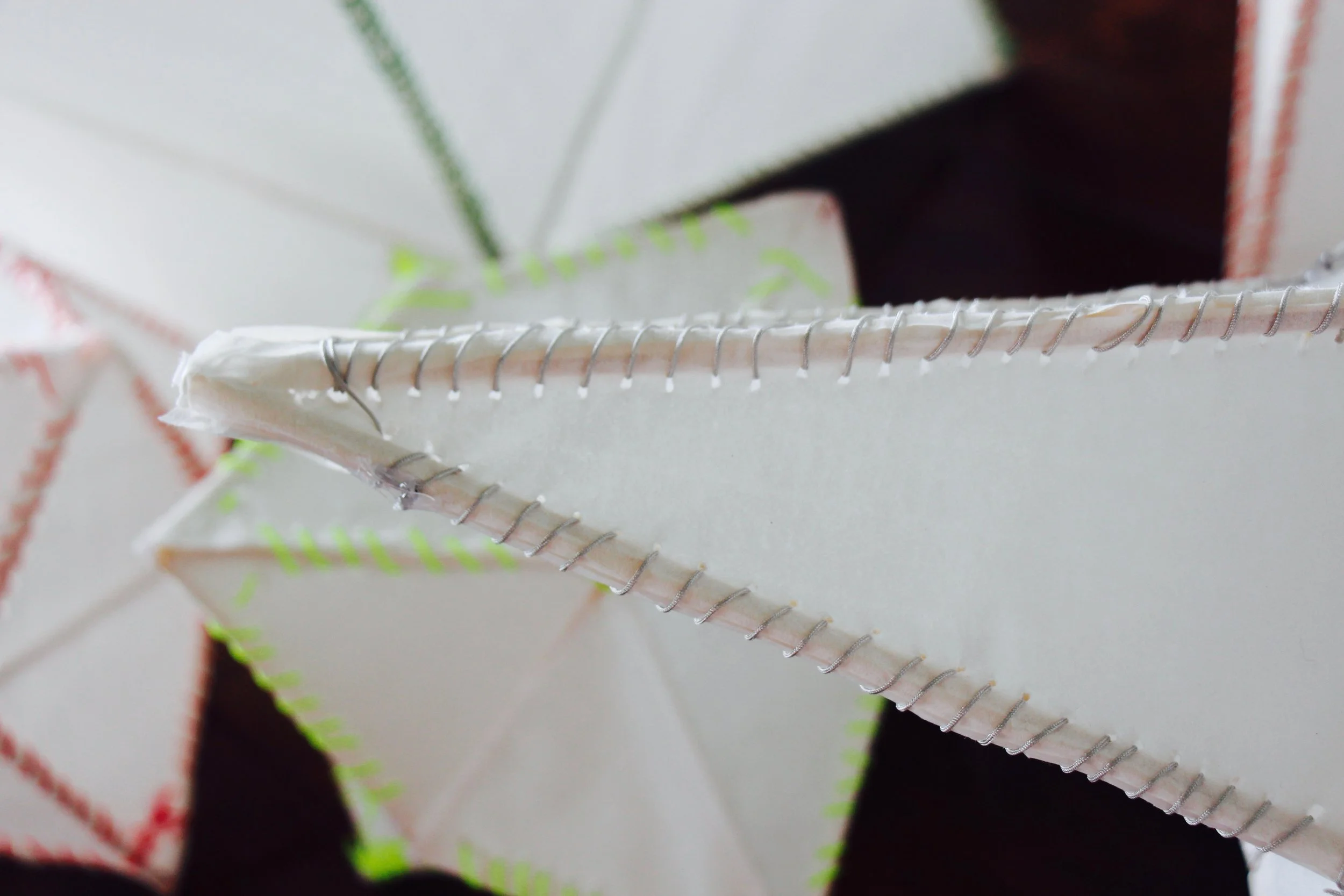 Stitching detail ... the sumi-e paper became like a taught, stretched canvas.
