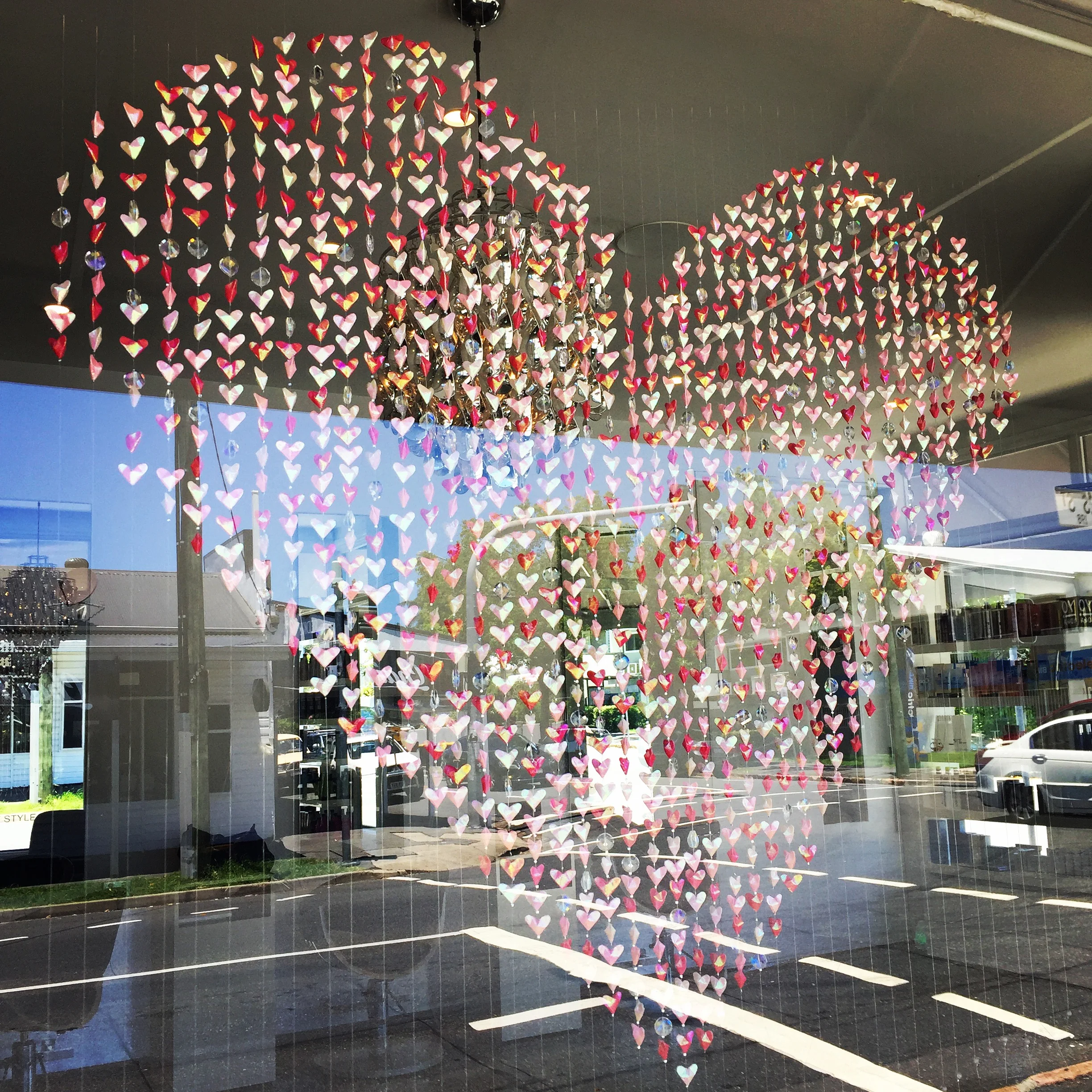 Origami heart installation for Orb Hair and Beauty, New Farm for Valentine's Day!