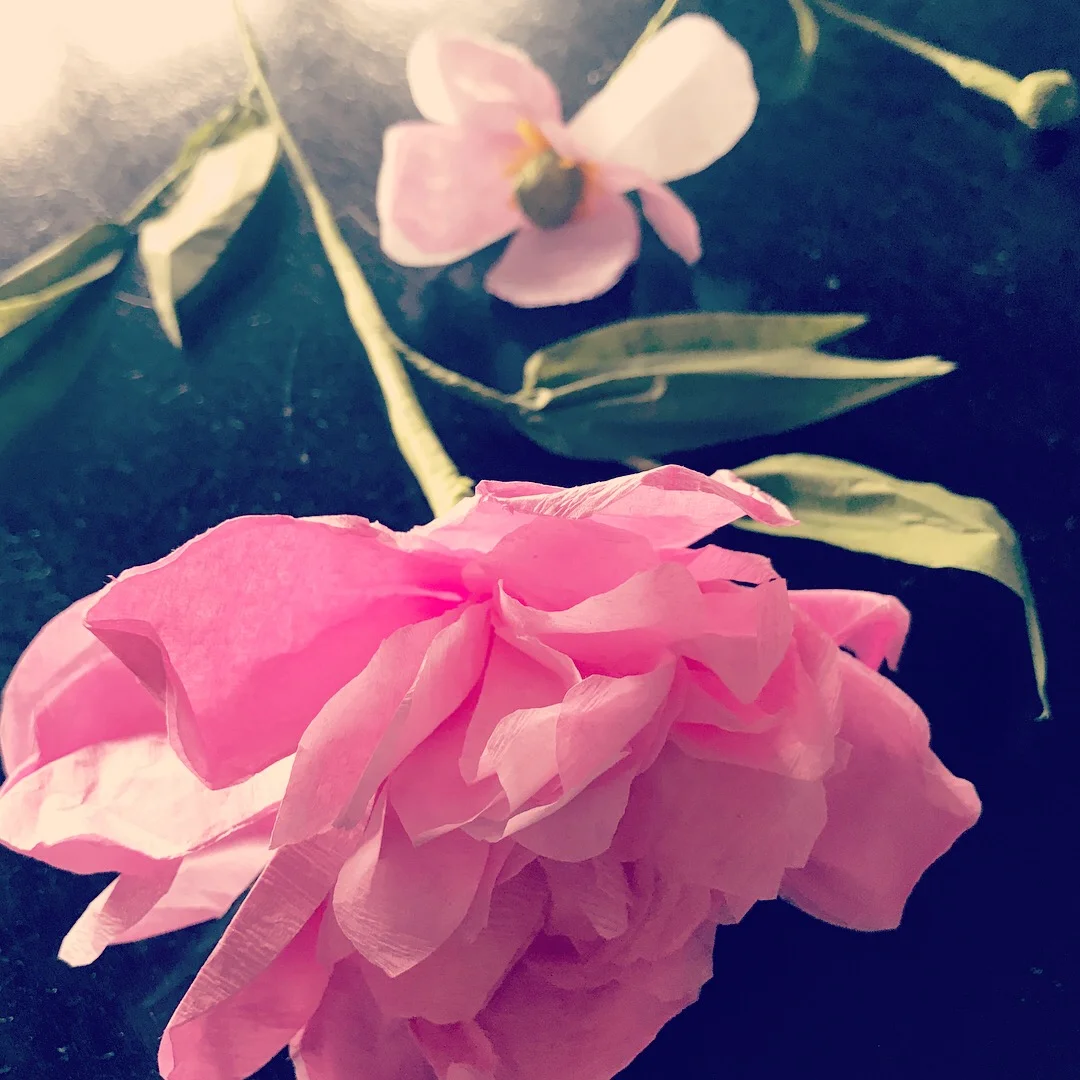 Hand-sculpted very delicate Peonies and Japanese Anemones (made using hand-dyed crêpe paper, tissue papers and florist wire/tape)