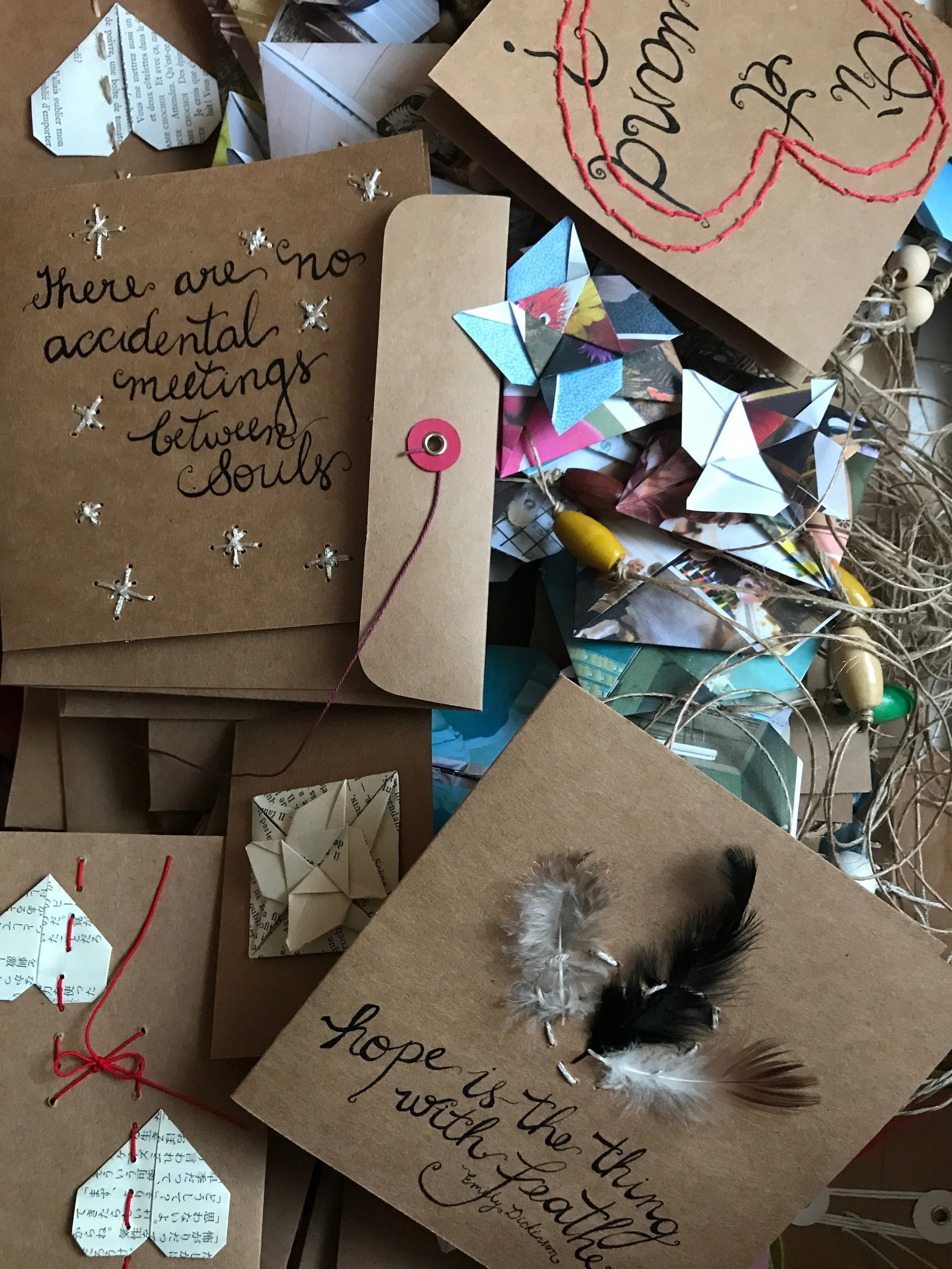 Some of my new hand-lettered and embroidered card and decoration stock.