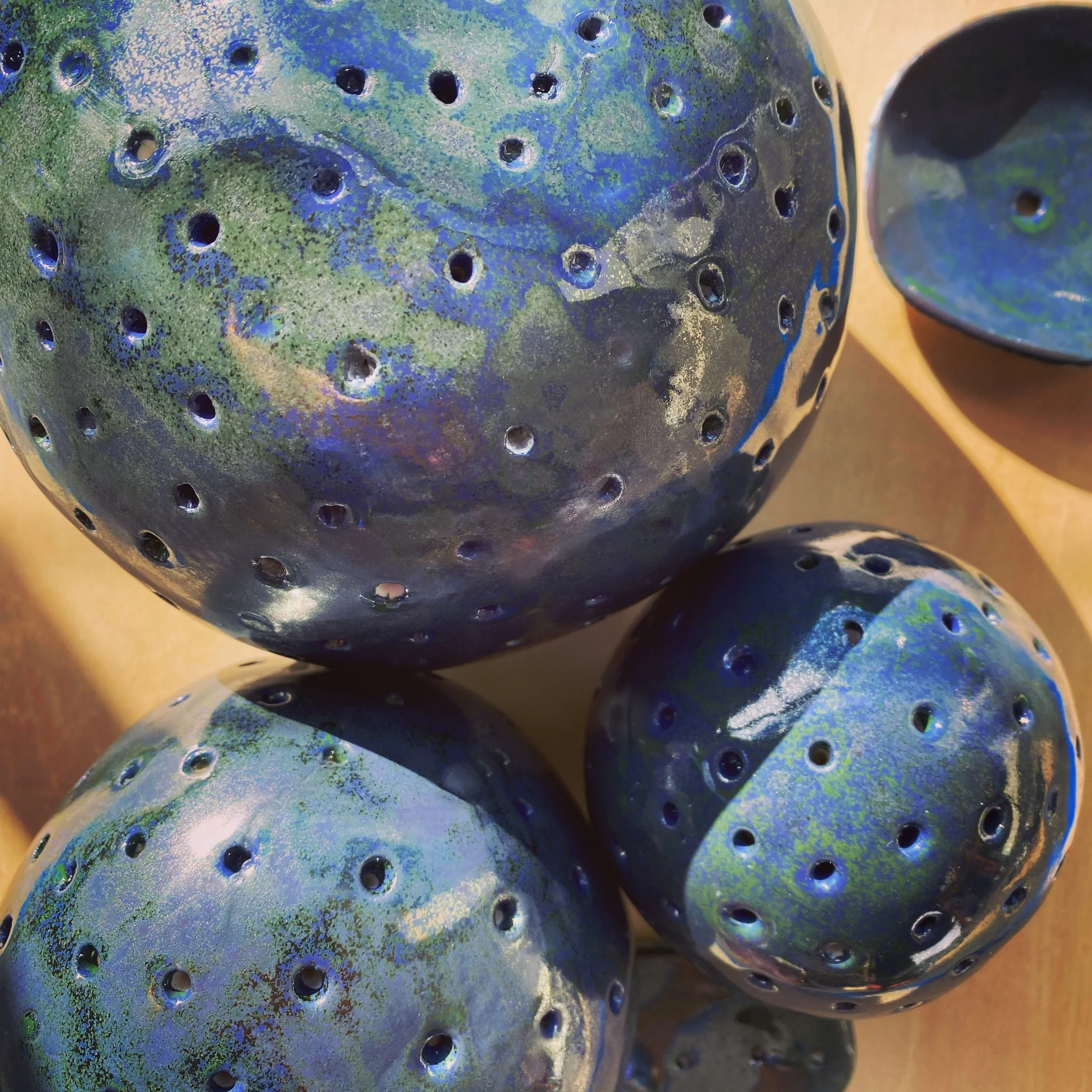 'An Oyster Pearl' sculptural lamp base pieces (holed mid-fire porcelain, Amaco cone 5-6 glazes with titanium dioxide powder)