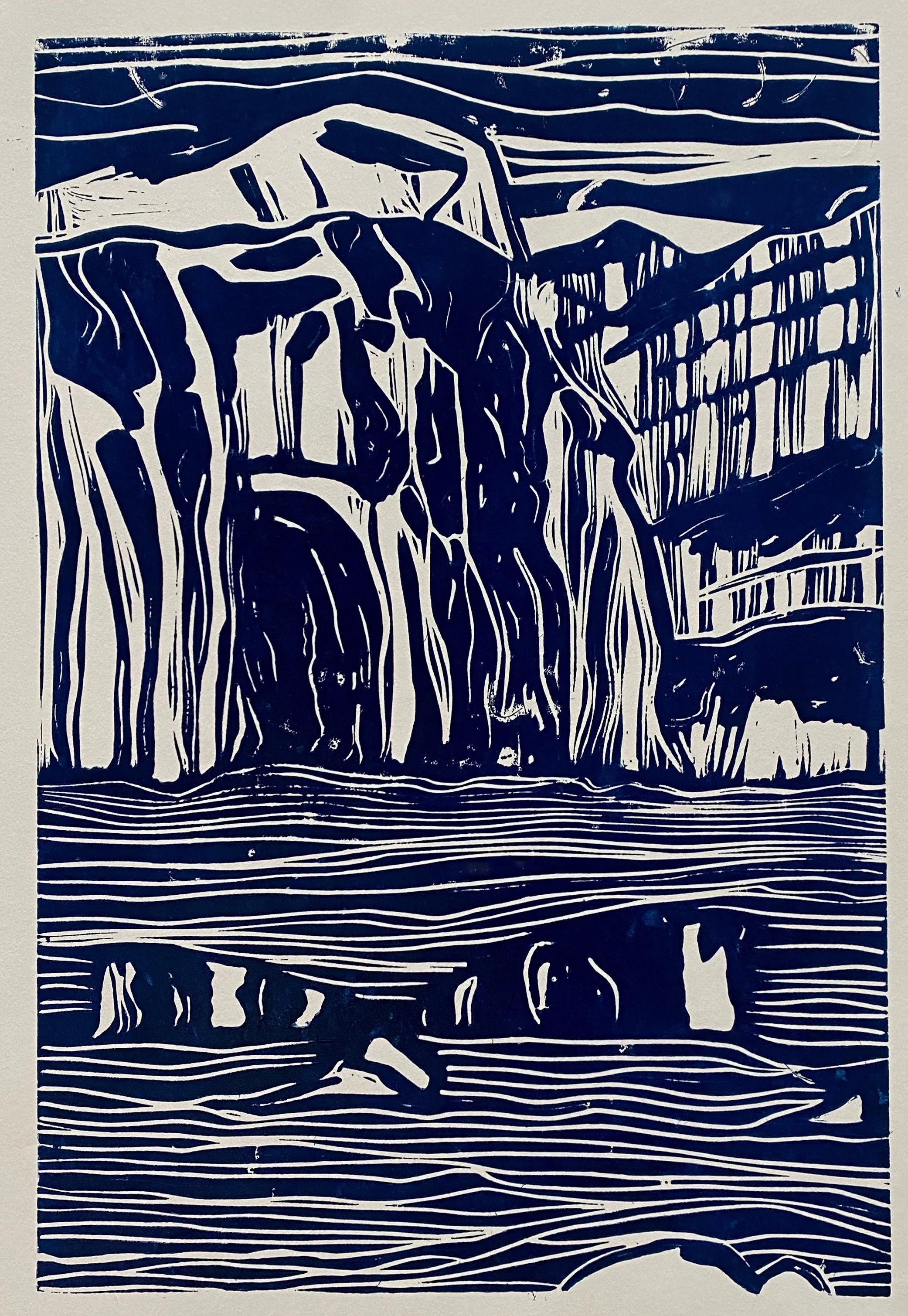 Disko Bay (lino print oil-based Prussian blue ink)