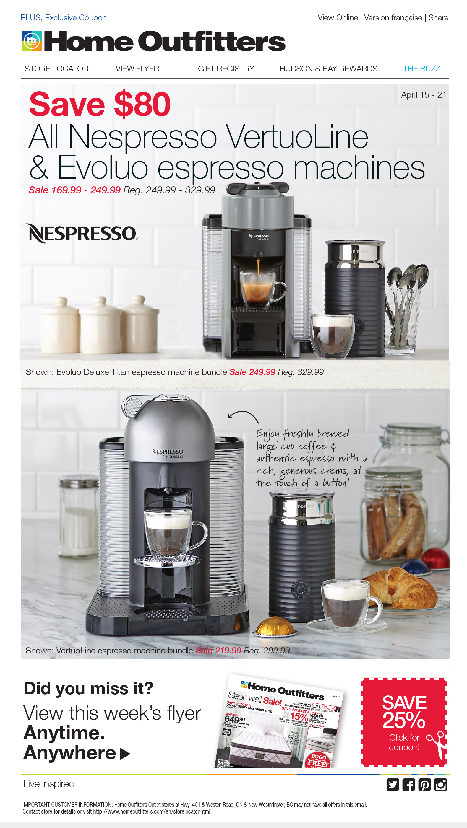 Home Outfitters Nespresso Email Blast Campaign