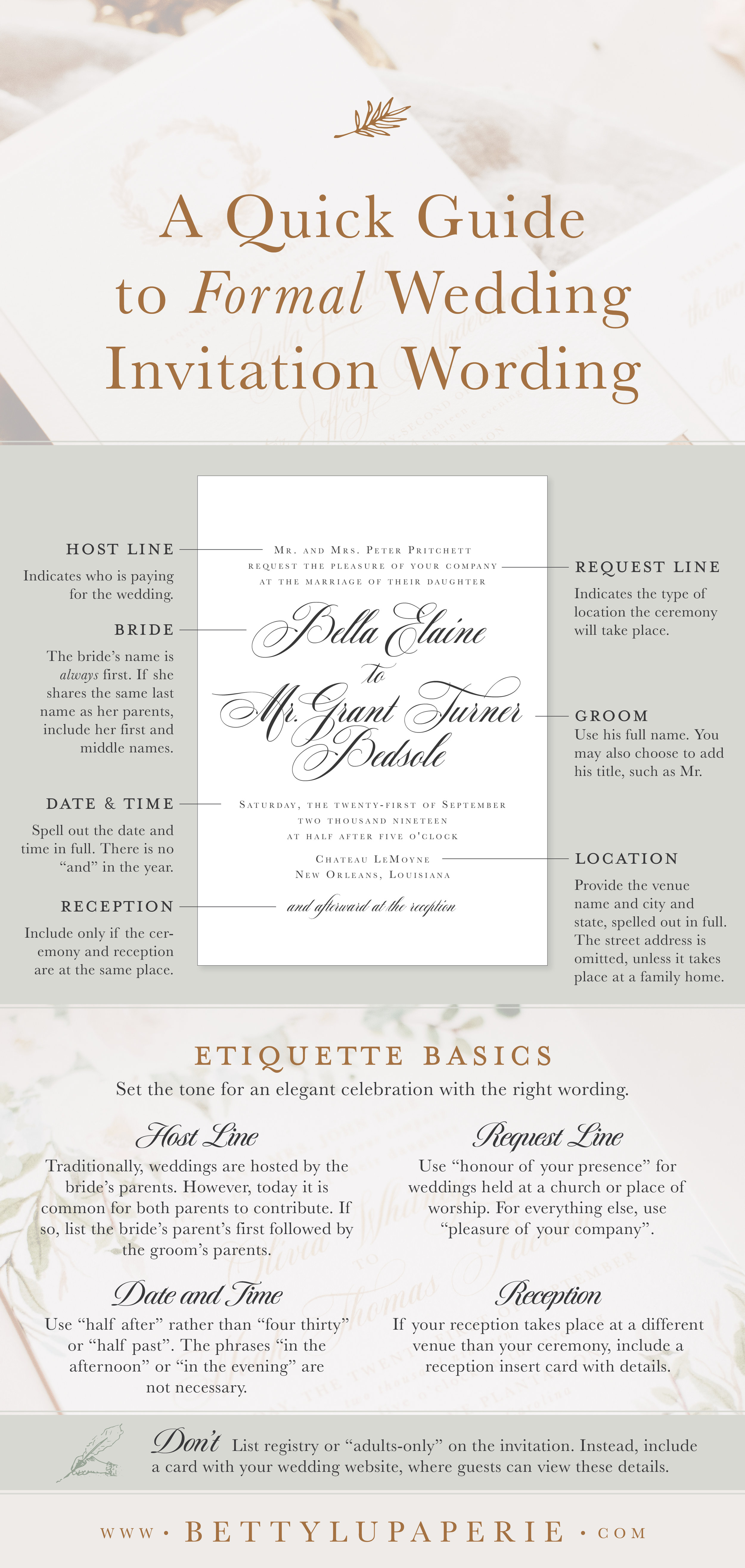 Formal Wedding Invitation Wording — Floral Wedding Invitations from Betty Lu Paperie