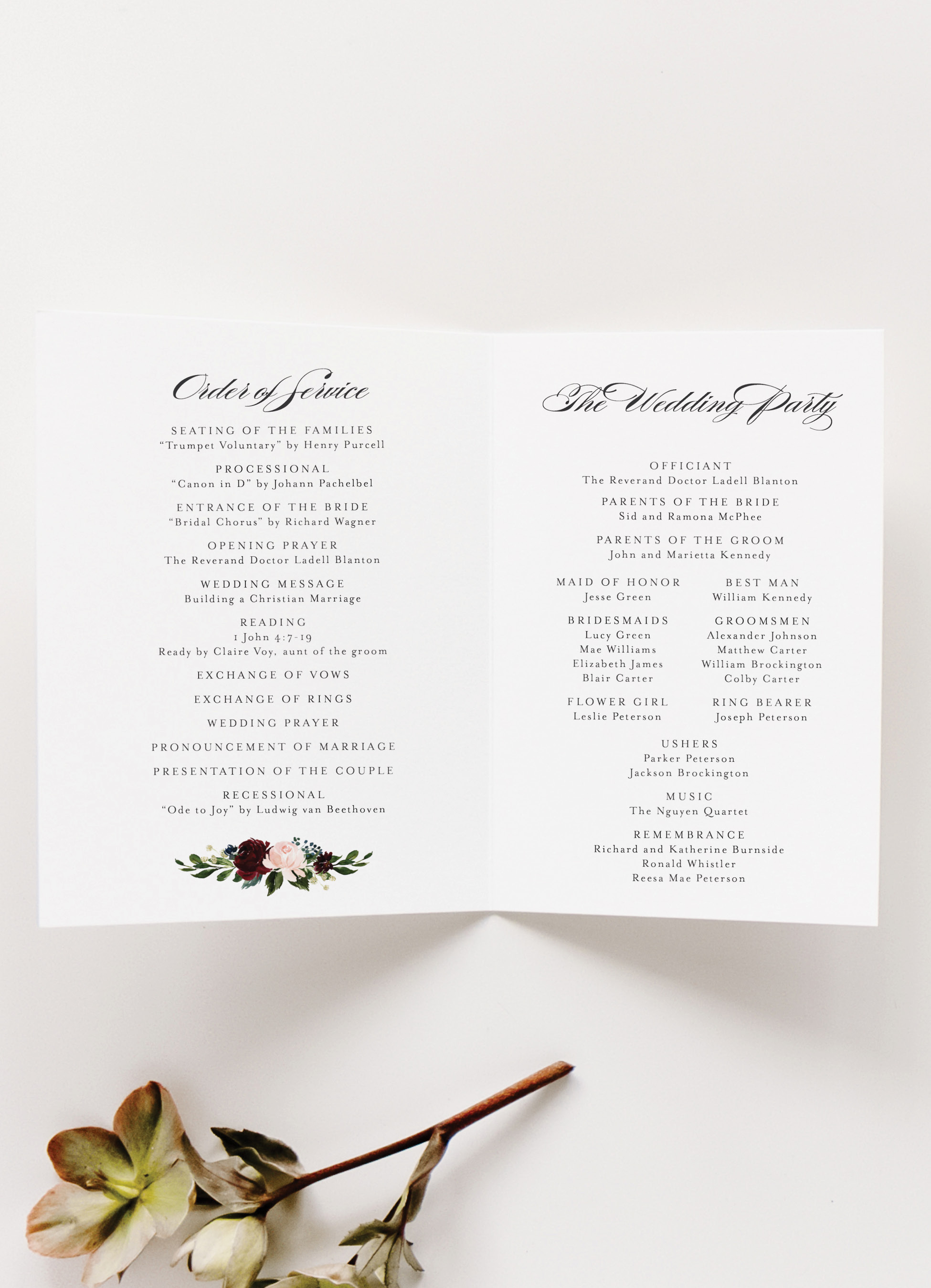 Folded Wedding Program Booklet