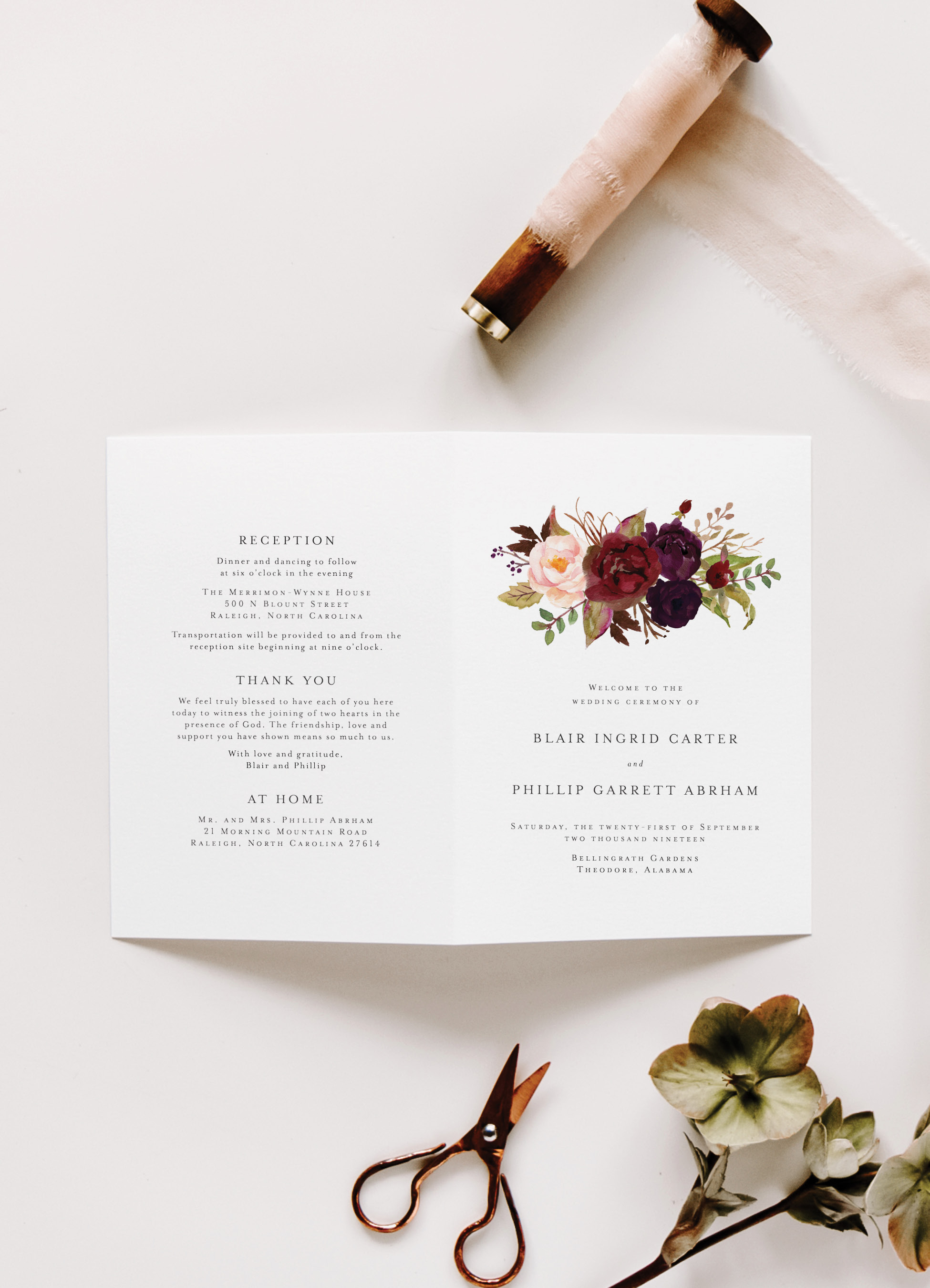 Folded Wedding Program