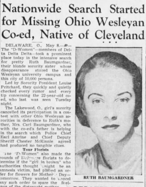 Newspaper story about Ruth's disappearance