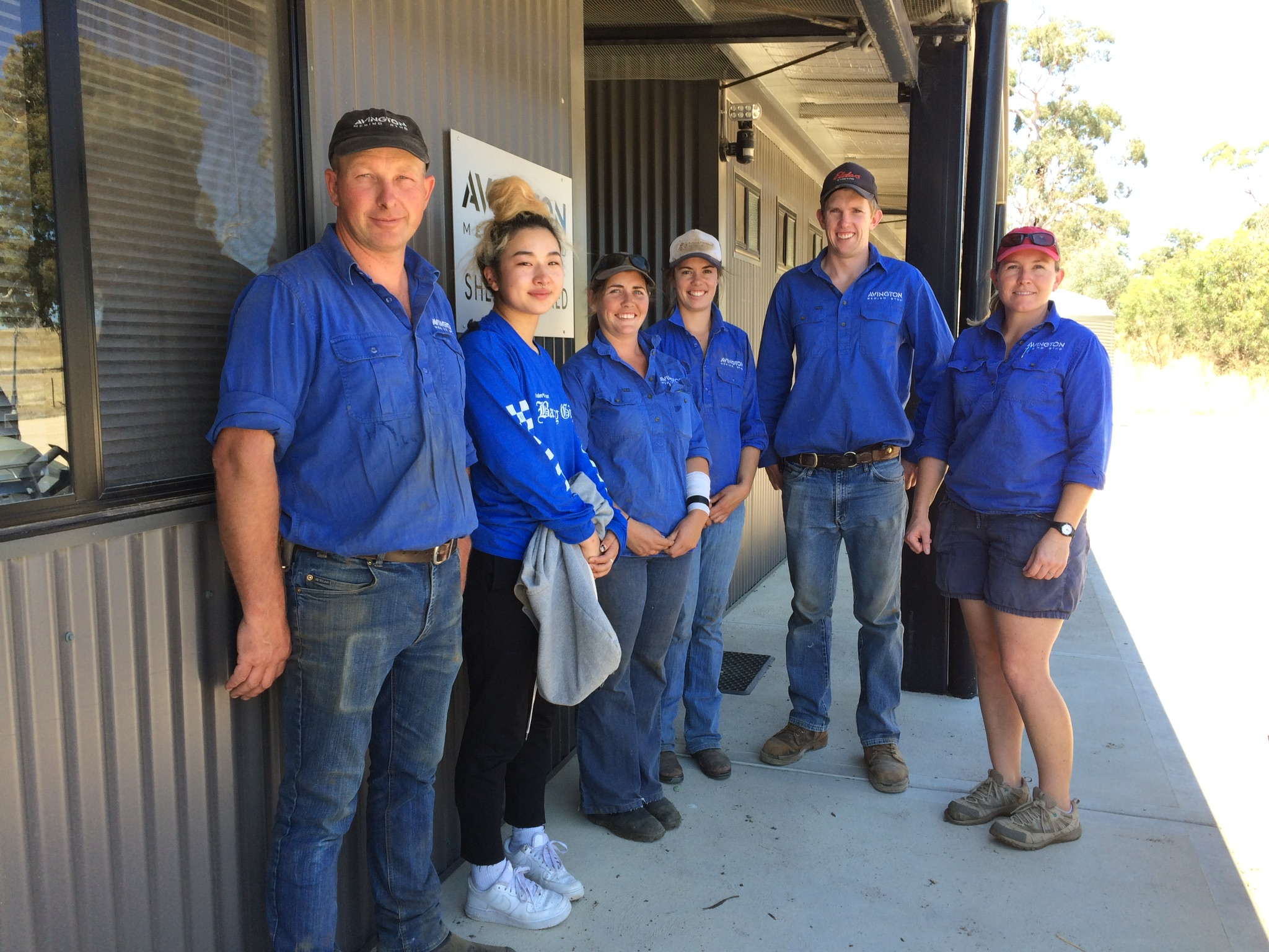 Hands-on learning: Nathan Anderson, Sumika Sato, Elise Walker, Amy Carpenter, Kyle Cordy and Kirstie Anderson take Sumiko through the wool production process at Avington. 