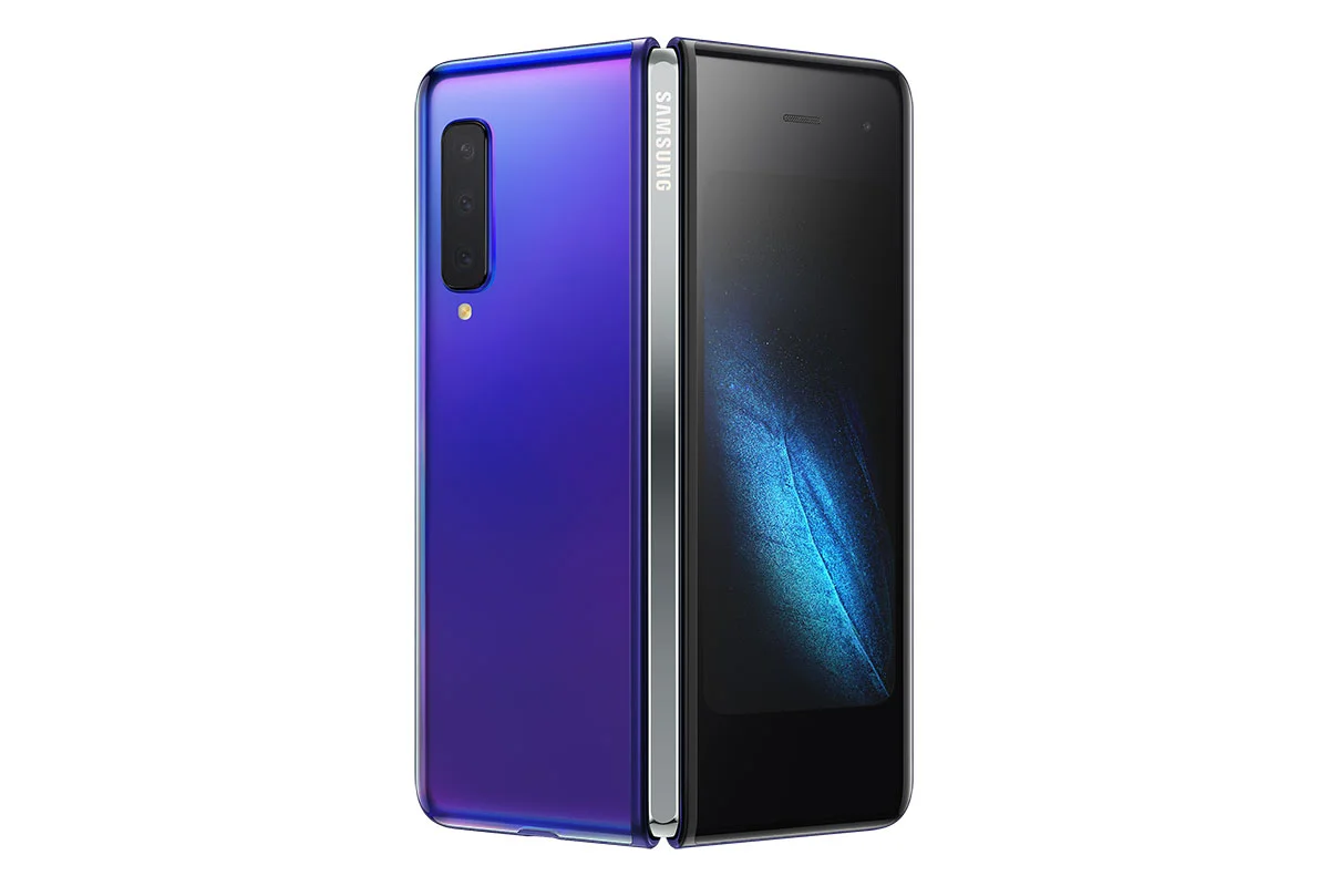 Samsung Galaxy Fold สำหรับ AT&T สีตัวเครื่อง Astro Blue และสีบานพับ Dark Silver