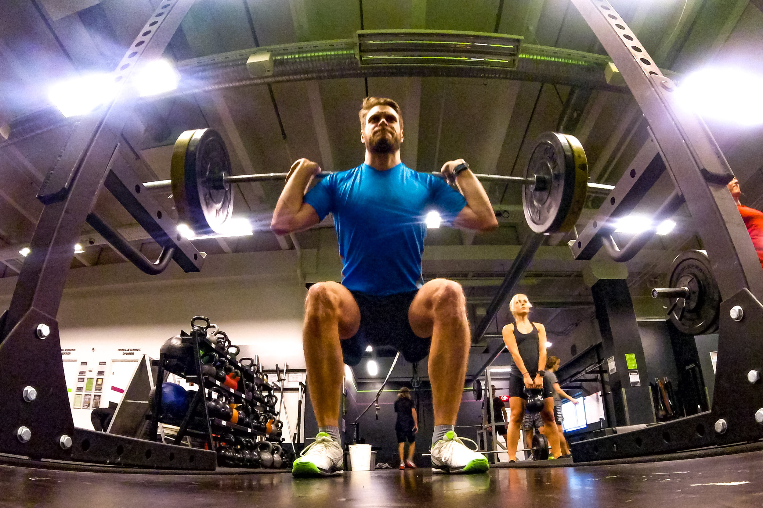 Eccentric movement is made when the muscles are turning my downwards movement into upward momentum when squatting.