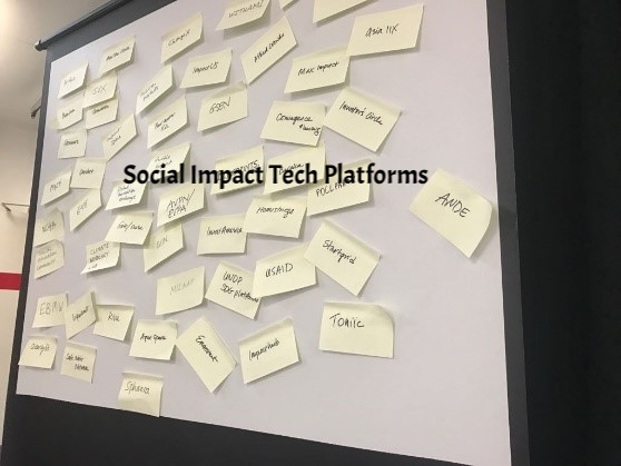 Everyone in the room added a social impact tech platform on a post it and it soon became clear there are lots... and lots...