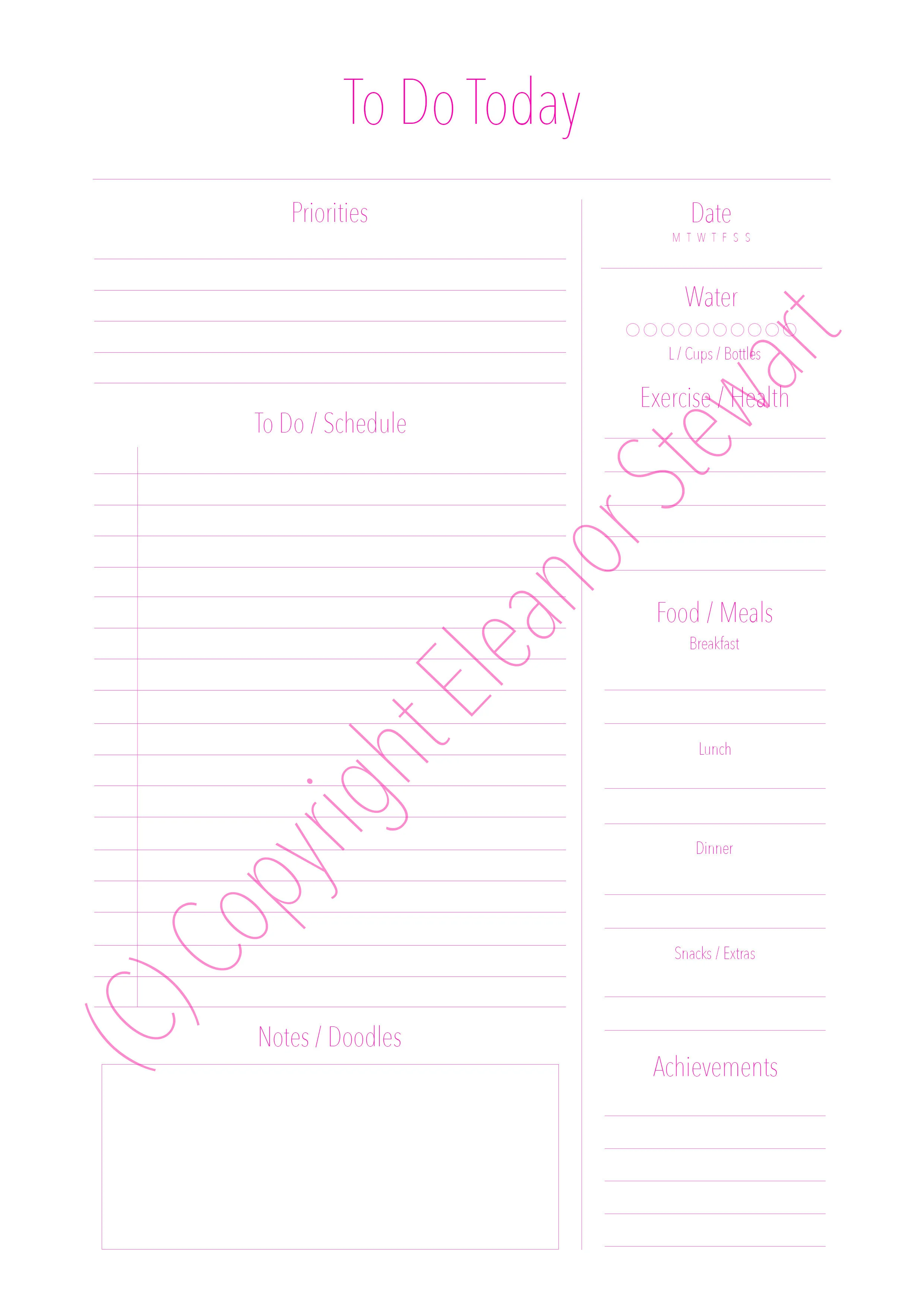 Pink to do list daily planner template white background organisation notepad digital print out