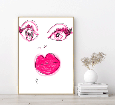 Googlie Eyes - pink, stylish, art pop style work, with minimalistic interior styling.