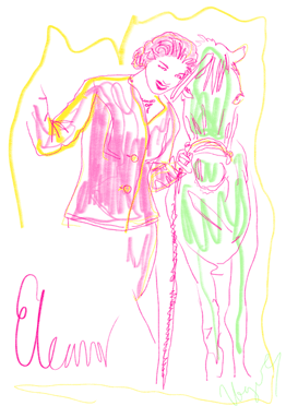 Vogue 2 pretty, pink 50s modern style minimalistic fashion art print instant download printable wall art by Eleanor Stewart. Model with horse.