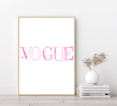 Pink Vogue minimal stylish fashion illustration print art work. Printable instant download includes a5, a4, a3, a2, a1 & a0 print sizing. Styled with Scandinavian, minimal decor and frame.