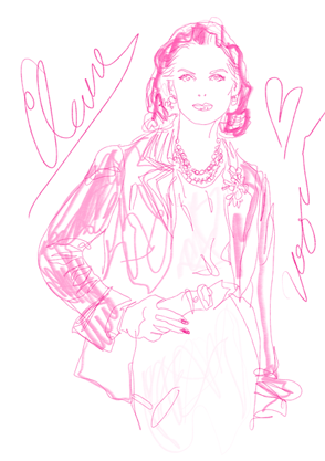 Pink Vogue fashion illustration, inspired by 50s, by Eleanor Stewart. Clean & minimalistic.