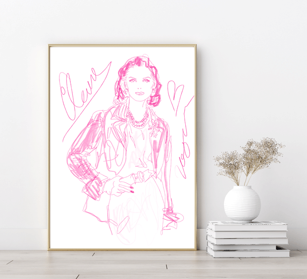Scandinavian, minimalistic pink fashion Vogue print framed, interior home styling.
