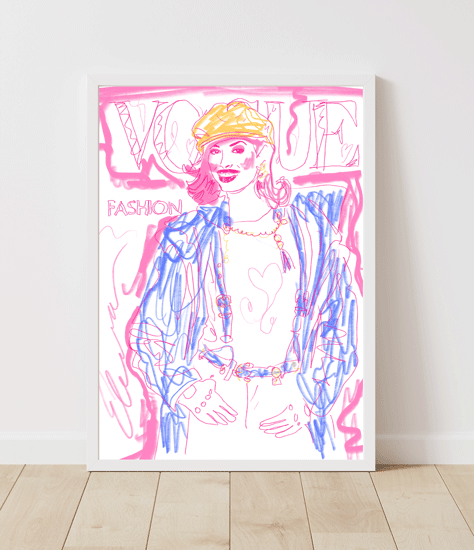 White frame Christy Turlington 90s Vogue cover art print, instant download printable a5, a4, a3, a2, a1 & a0 international print sizing.