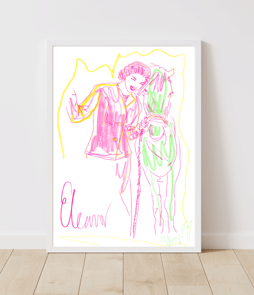 Vogue 2 fashion illustration art print, with white framed and minimal background. Girly, aesthetic, printable artwork by Eleanor Stewart.