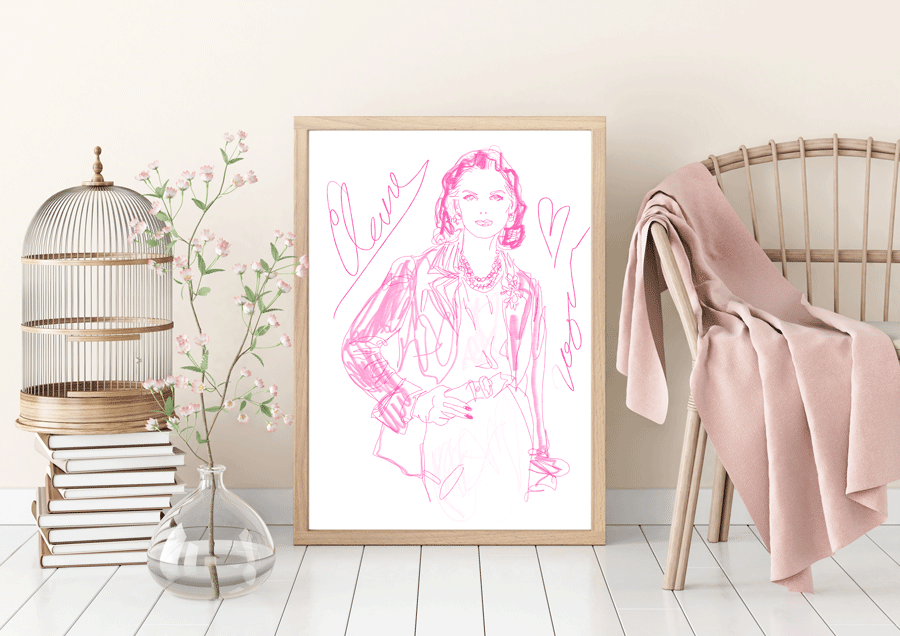 Vogue 3 fashion illustration pink Vogue art printable artwork, with feminine decor, interior design styling.