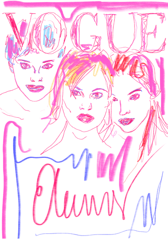 Eleanor Stewart Fashion Vogue Download Print Wall Decor 1993 September illustration. Pink and girly with fashion models.