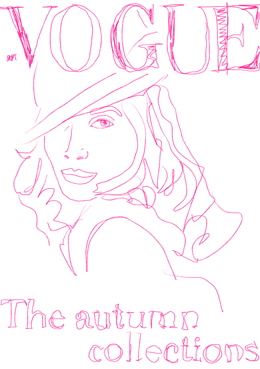 Vogue Christy Turlington pink and white minimalistic Scandinavian cover. 90s fashion illustration, minimalist wall decoration by artist Eleanor Stewart.