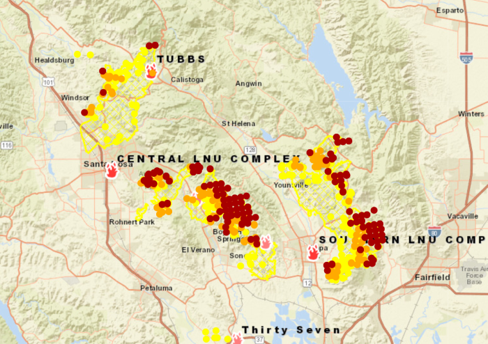Fire Map as of 10/11 at 13:00 PST