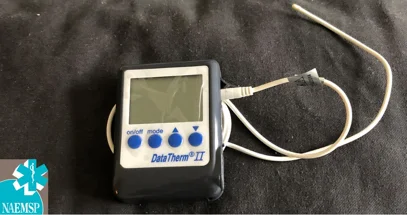 Rectal thermometers, such as the one seen here, are the only way of getting an accurate rectal temperature to recognize EHS.