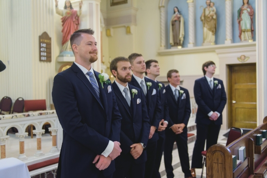 The groom and groomsmen at St. Sebastian's Church- Pearl Weddings and Events