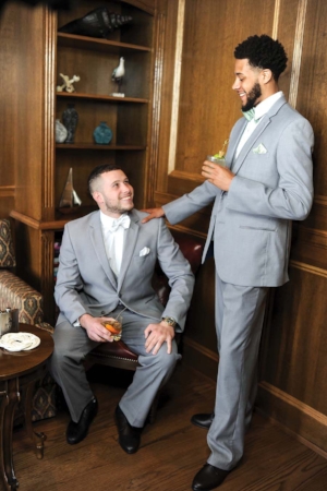 Groom and Best Man in grey two piece suits - Pearl Weddings & Events