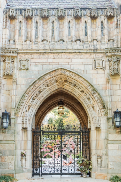The beautiful Harkness Tower at Yale University Campus decorated for an elopement! - Pearl Weddings & Events