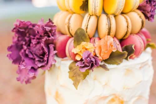 Cake Lore Co. beautiful hand made flowers for the macaron tower cake! - Planner & Design | Pearl Weddings & Events