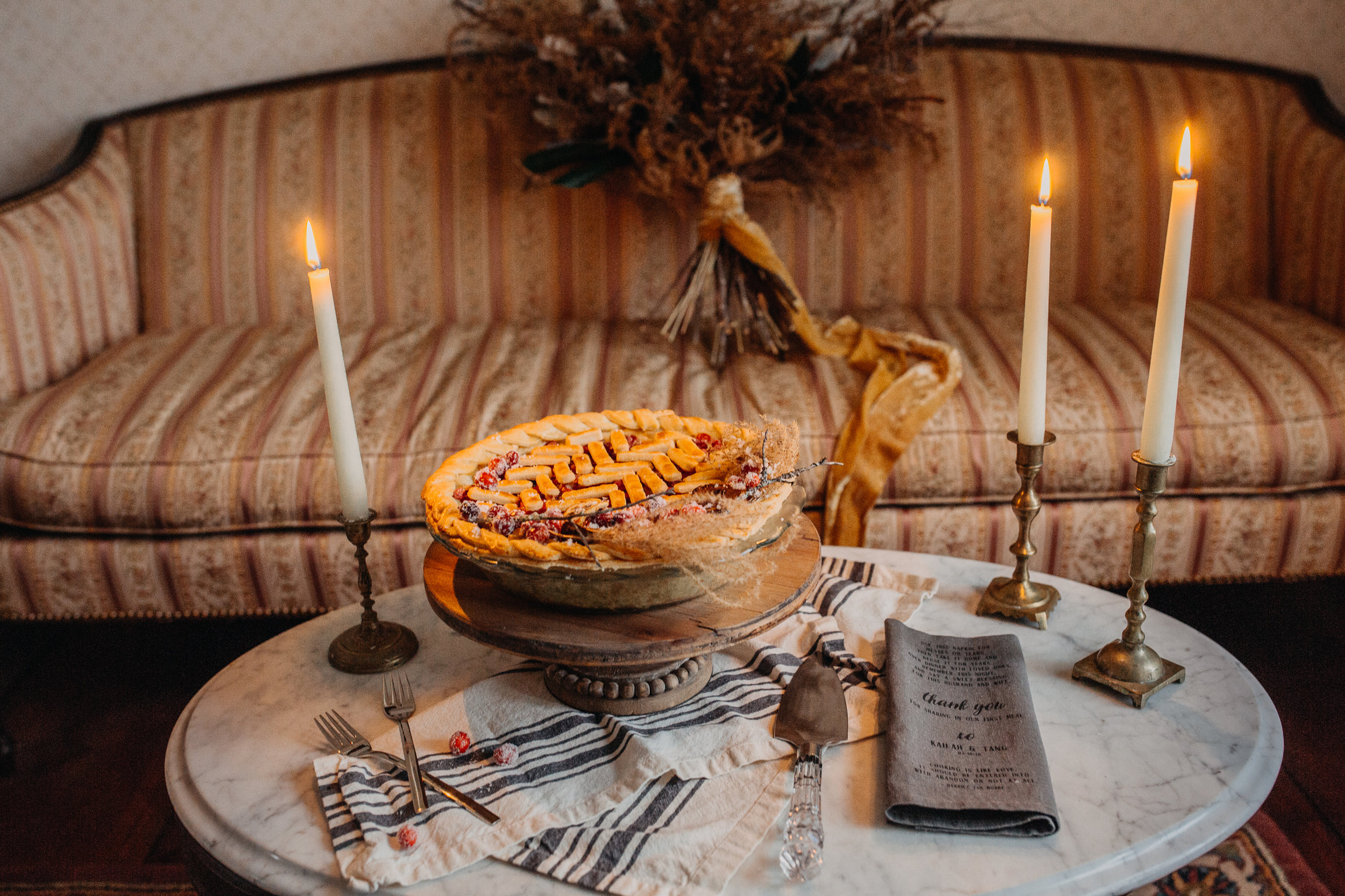 Cranberry homemade pie for the B & B fashionable Elopement in January - Pearl Weddings & Events