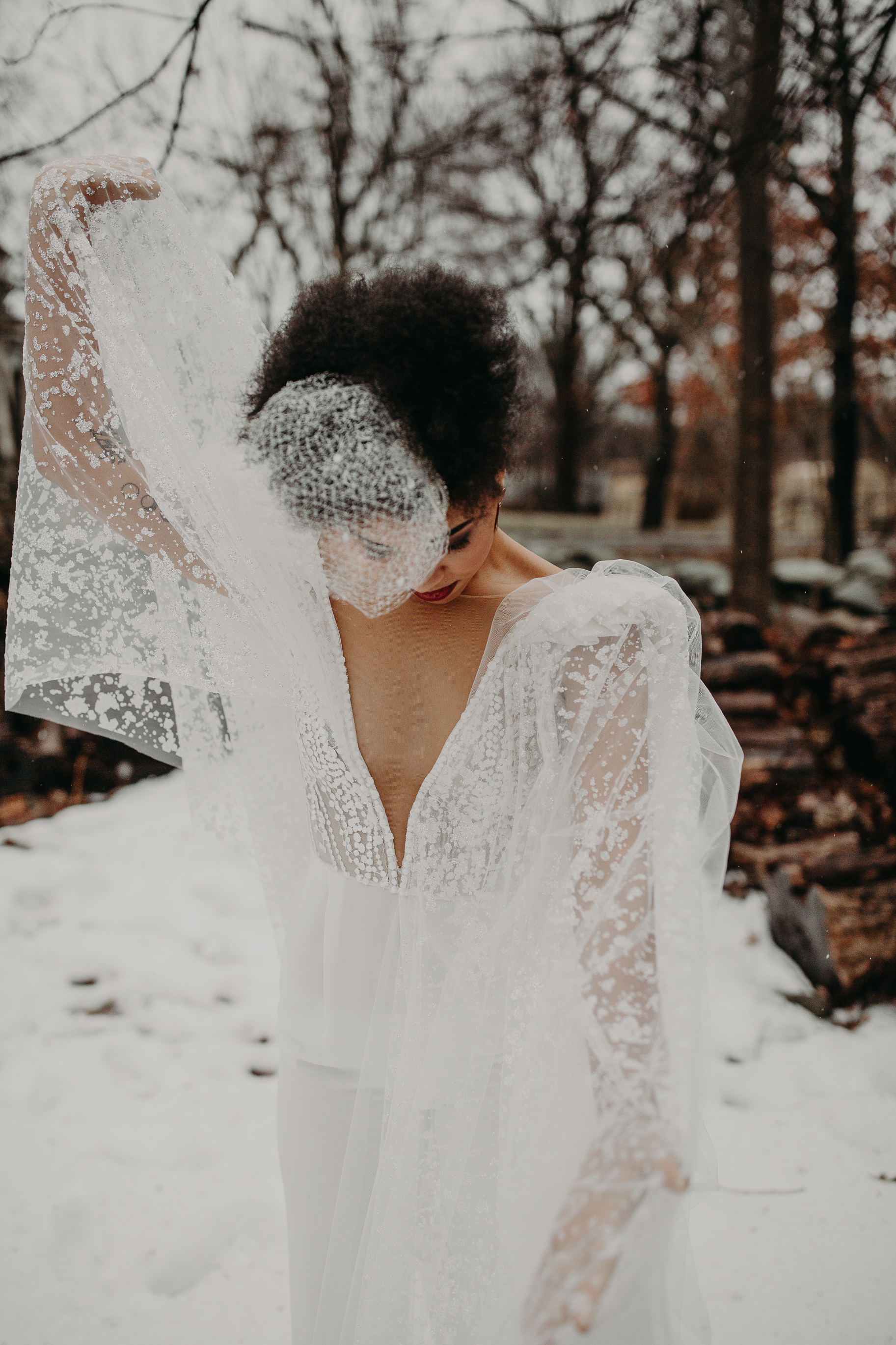 Dancing at her B&B winter fashionable elopement in Hudson, New York - Pearl Weddings & Events