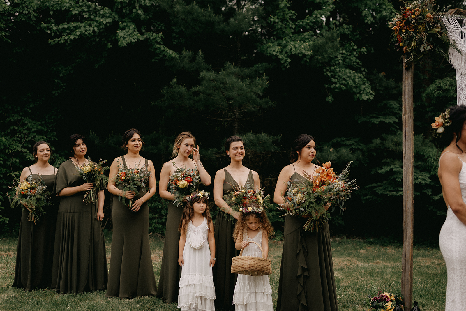 Bridesmaids in forest green dresses - Pearl Weddings & Events