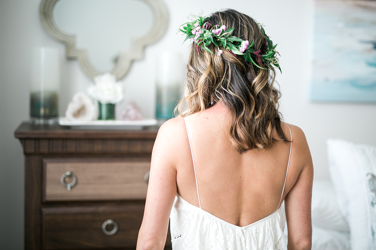 Bridal hair down with flower crown - Pearl Weddings & Events