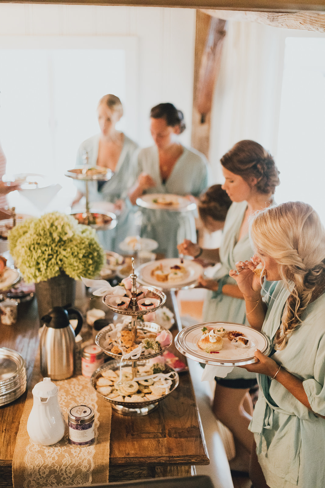 bridesmaids getting ready house for Sommar's Wedding day included tea and snacks served - Pearl Weddings & Events