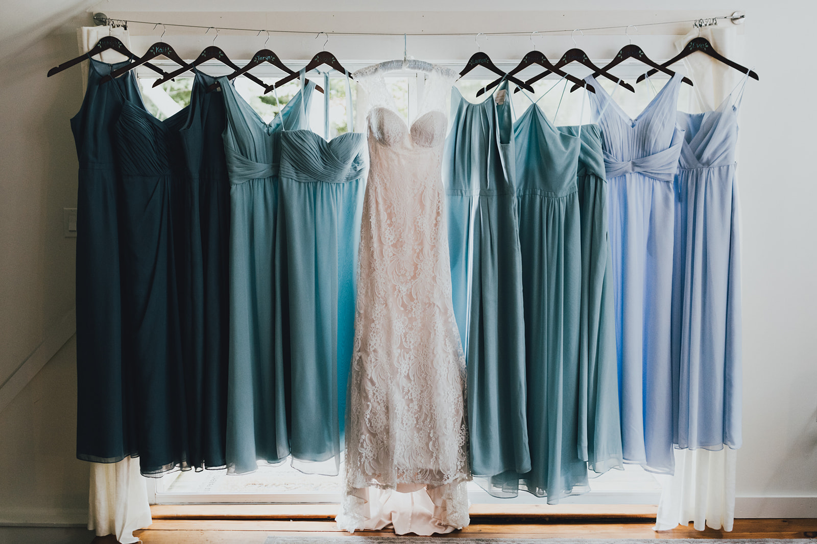 different shades of blue bridesmaid dresses - Pearl Weddings & Events