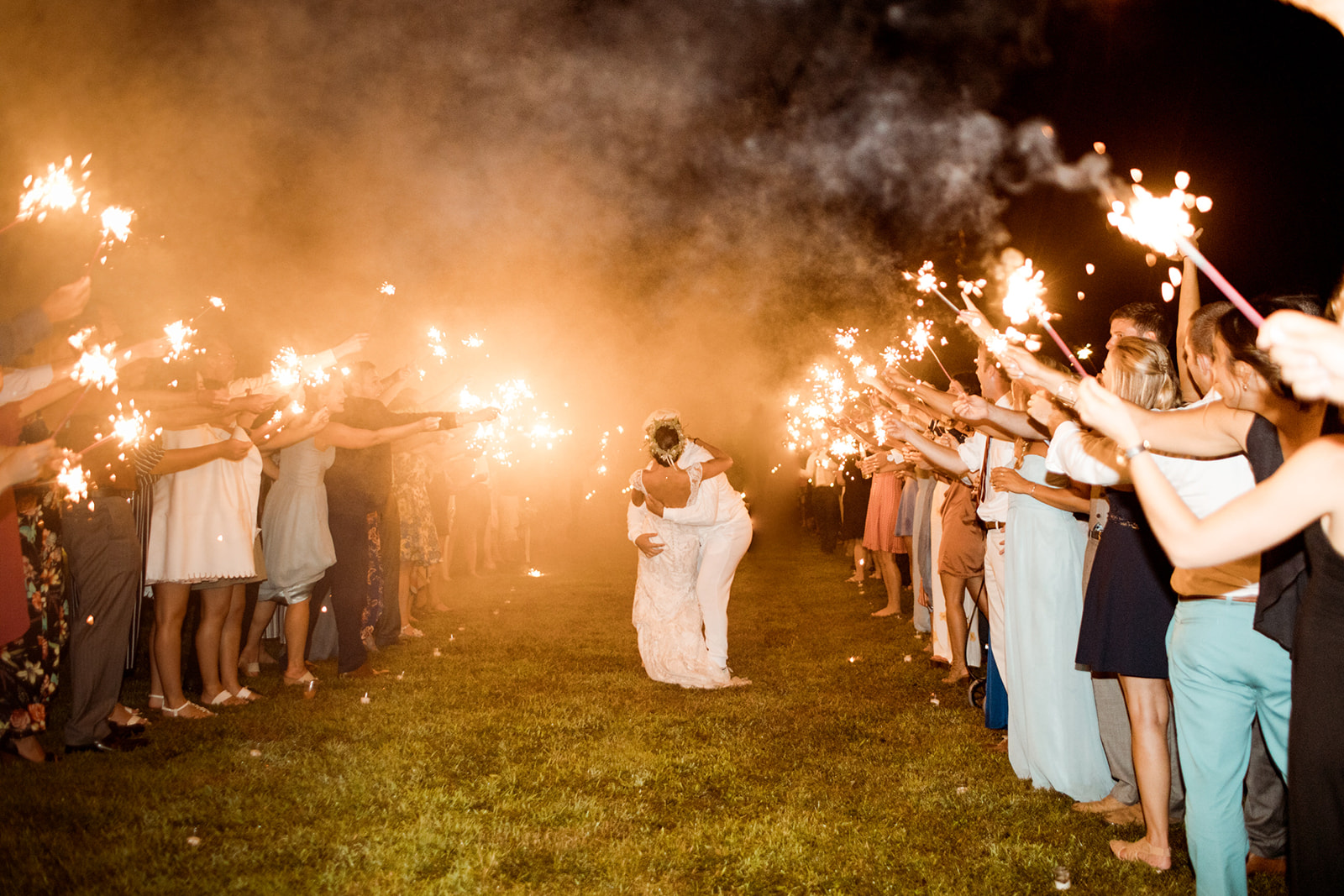 Sparkler exit at a backyard wedding in Chester Connecticut - Pearl Weddings & Events