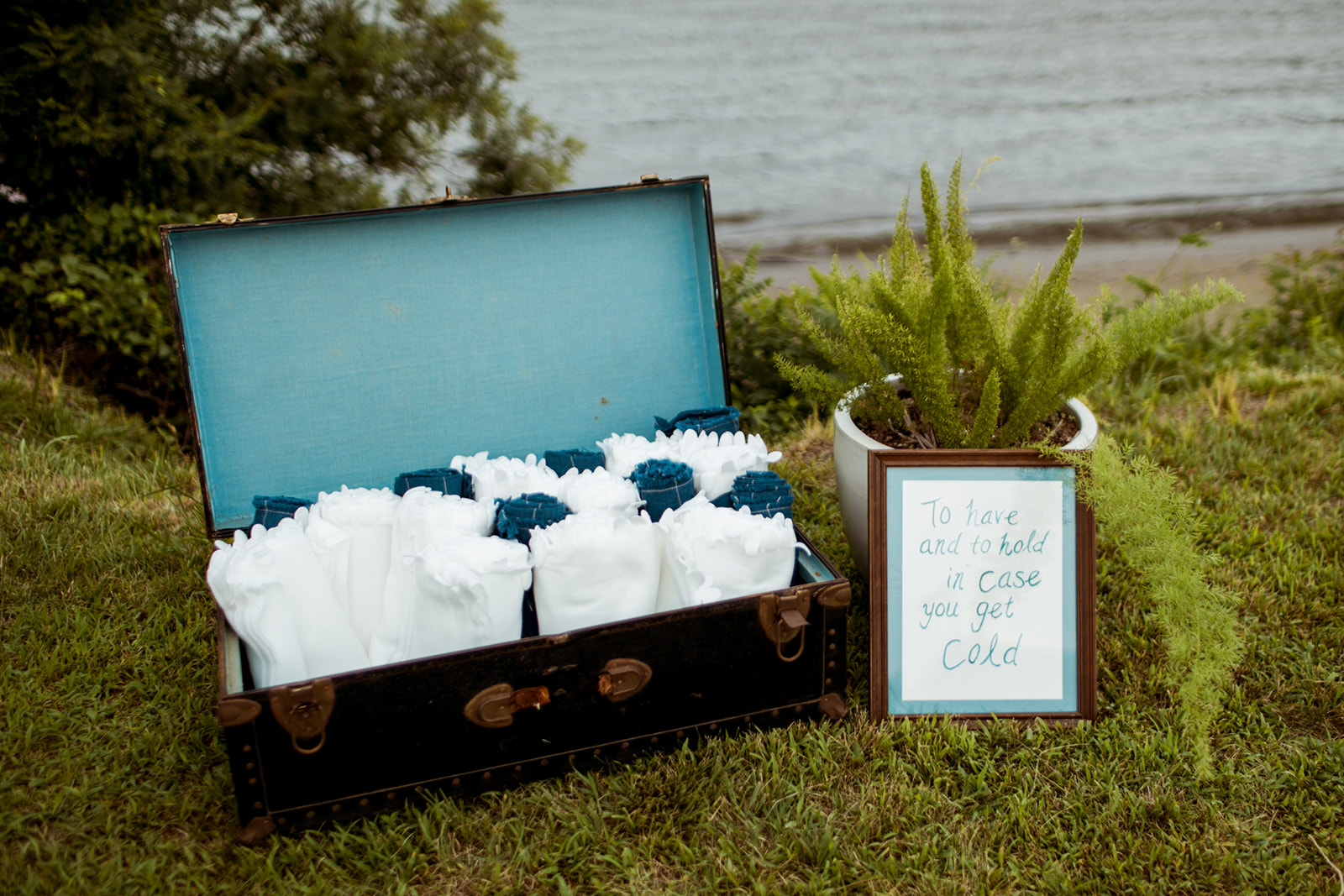 to have and to hold in case you get cold! Fleece blankets as Wedding favors for outdoor weddings - Pearl Weddings & Events